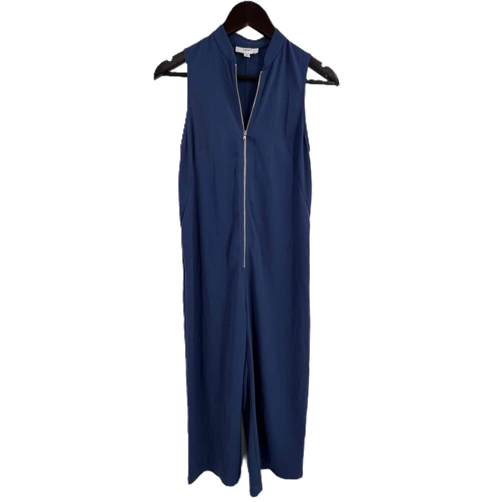 IGWT Blue Sleeveless V Neck Front Zipper Jumpsuit Womens Petite OS